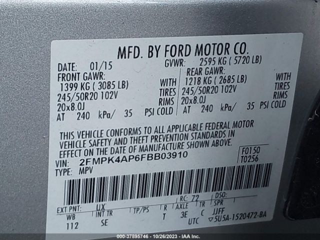 2FMPK4AP6FBB03910 Ford EDGE SPORT