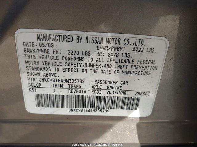 2009 INFINITI G37 SEDAN JNKCV61E49M305789 Photo 8