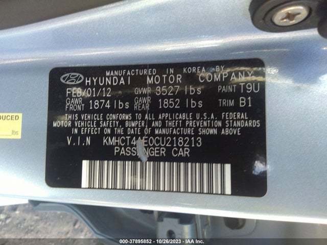2012 HYUNDAI ACCENT GLS VIN: KMHCT4AE0CU218213