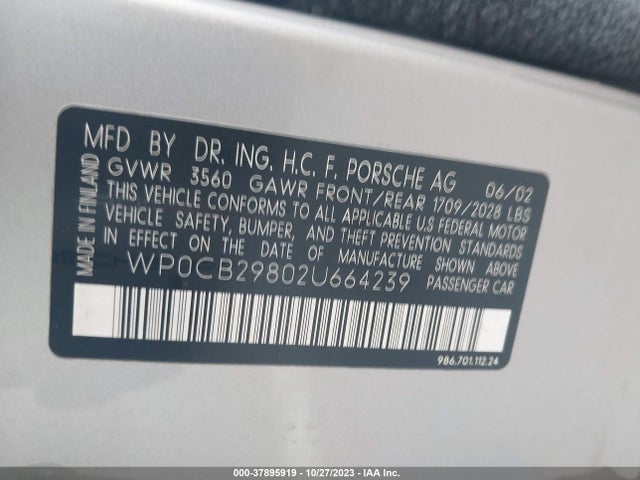 2002 PORSCHE BOXSTER WP0CB29802U664239 Photo 8