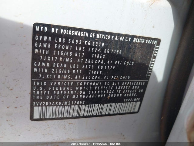 3VV2B7AX6JM212652 Volkswagen Tiguan 2.0t Sel/2.0t Se