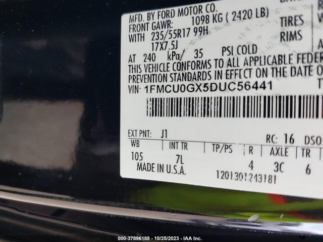 2013 FORD ESCAPE SE VIN: 1FMCU0GX5DUC56441