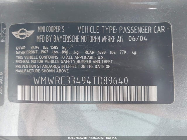 2004 MINI COOPER HARDTOP WMWRE33494TD89640 Photo 8