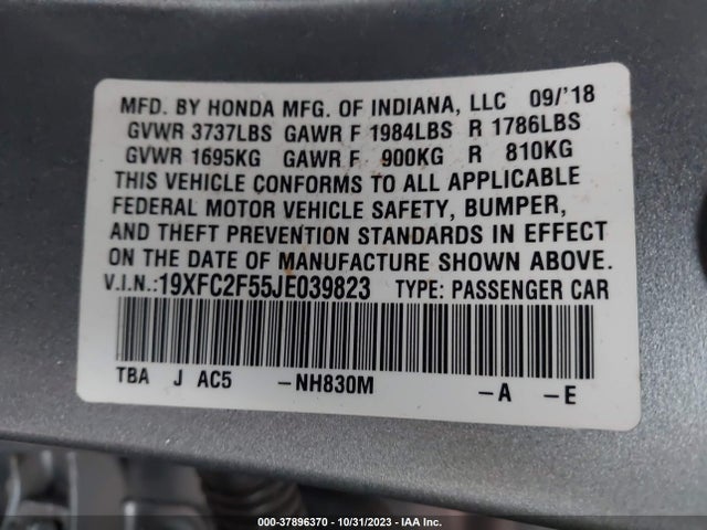 Honda Civic Lx 2018 19XFC2F55JE039823 Image 9