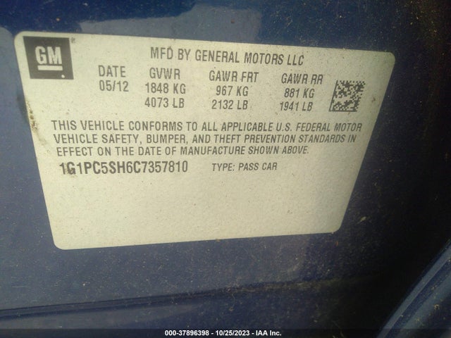 2012 CHEVROLET CRUZE 1G1PC5SH6C7357810 Photo 8