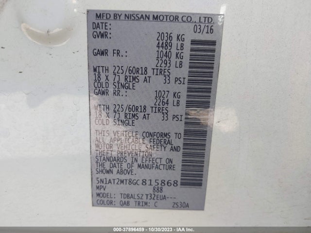 2016 NISSAN ROGUE SL VIN: 5N1AT2MT8GC815868