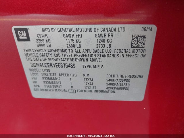 Chevrolet EQUINOX LT 2014 2GNALCEK1E6375439 Image 9
