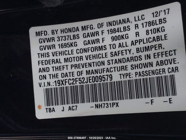 19XFC2F52JE009579 Honda Civic Sedan Lx