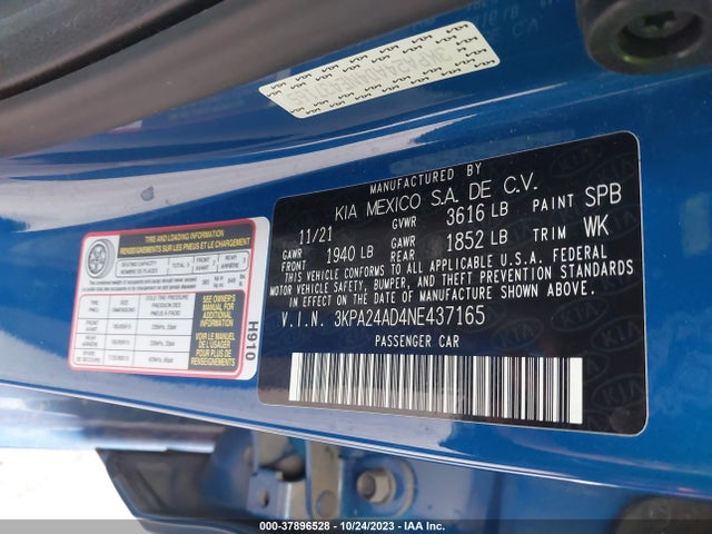 2022 KIA RIO S VIN: 3KPA24AD4NE437165