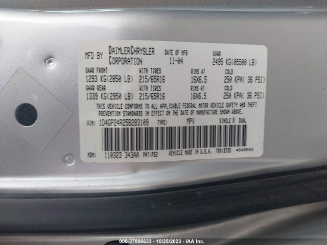 2005 DODGE GRAND CARAVAN SE VIN: 1D4GP24R25B283109