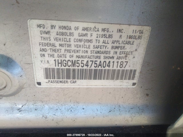 2005 HONDA ACCORD SDN LX VIN: 1HGCM55475A041187