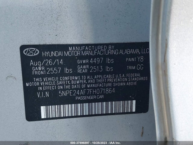 Hyundai Sonata 2.4l Se 2015 5NPE24AF7FH071864 Image 9