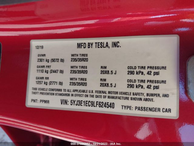 5YJ3E1EC9LF624540 Tesla Model 3 Performance Dual Motor All-wheel Drive
