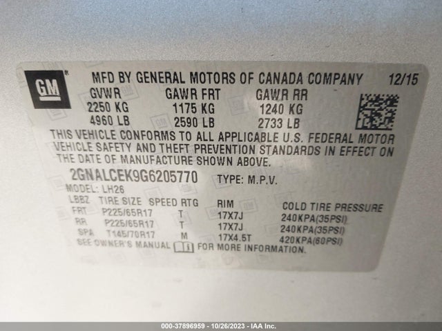 Chevrolet EQUINOX LT 2016 2GNALCEK9G6205770 Image 9