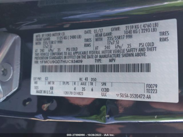 1FMCU9GD7HUC93409 Ford ESCAPE SE
