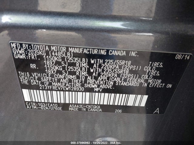Toyota Rav4 Limited 2014 2T3YFREV7EW128930 Image 9