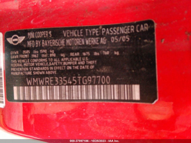 2005 MINI COOPER HARDTOP WMWRE33545TG97700 Photo 8