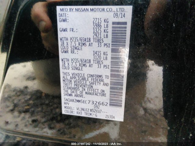 5N1AR2MM5EC732662 Nissan Pathfinder Sv