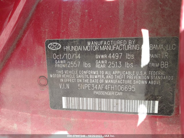 Hyundai Sonata 2.4l Limited 2015 5NPE34AF4FH106695 Image 9