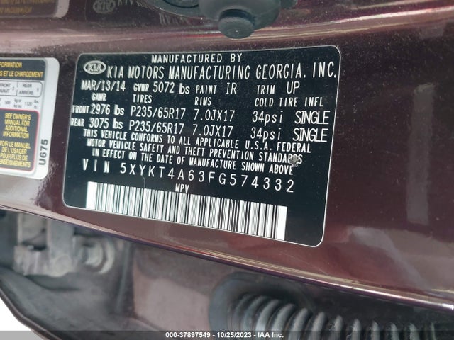 KIA SORENTO LX 2015 5XYKT4A63FG574332 Image 9