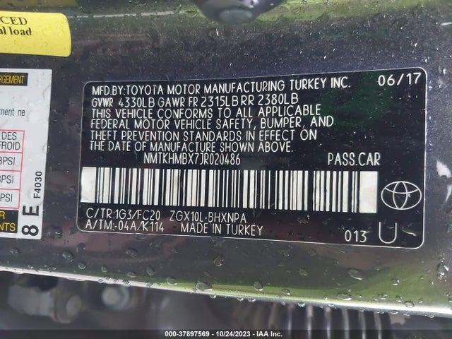 2018 TOYOTA C-HR XLE VIN: NMTKHMBX7JR020486