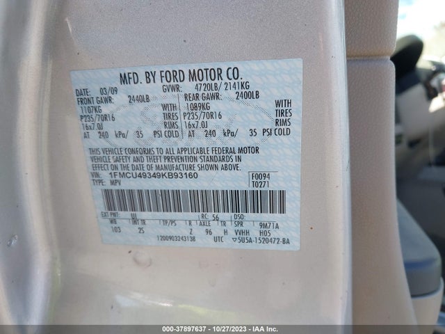 2009 FORD ESCAPE HYBRID LIMITED VIN: 1FMCU49349KB93160