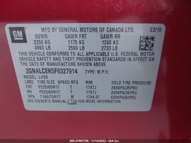 Chevrolet Equinox 2lt 2015 2GNALCEK5F6327914 Image 9