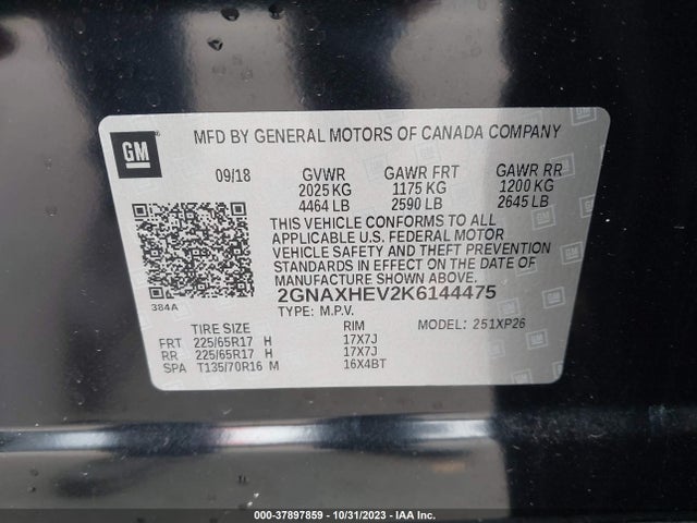 2019 CHEVROLET EQUINOX LS VIN: 2GNAXHEV2K6144475