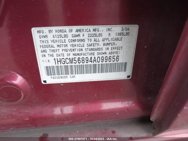 2004 HONDA ACCORD 2.4 EX VIN: 1HGCM56894A099656