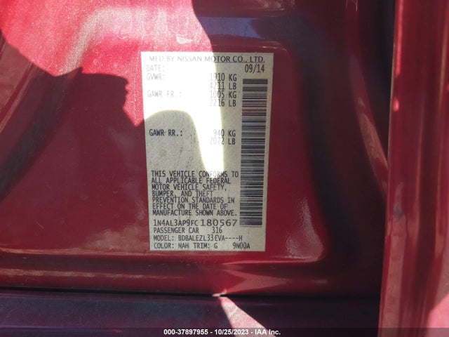 Nissan Altima 2.5 S 2015 1N4AL3AP9FC180567 Image 9