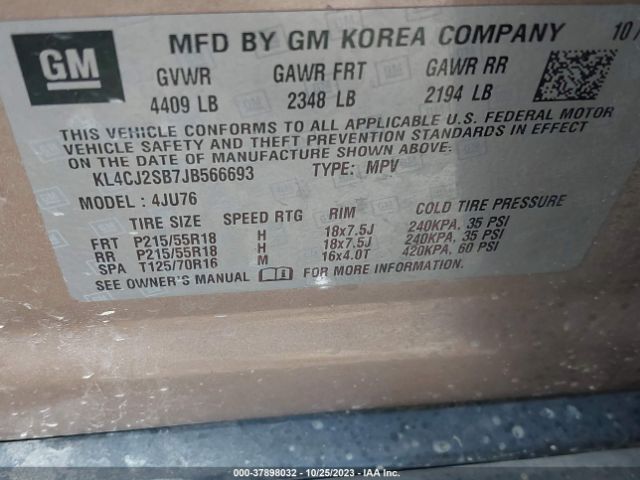 KL4CJ2SB7JB566693 Buick Encore Sport Touring