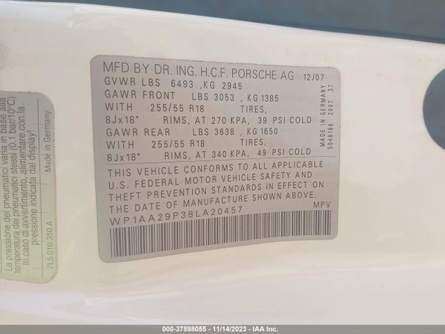 2008 PORSCHE CAYENNE WP1AA29P38LA20457 Photo 8