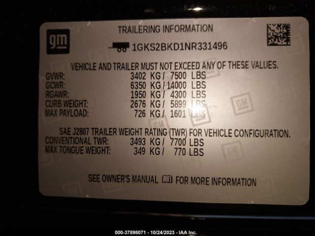 1GKS2BKD1NR331496 GMC YUKON SLT