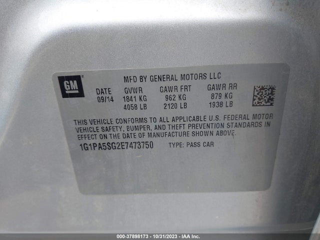 Chevrolet CRUZE LS 2014 1G1PA5SG2E7473750 Image 9