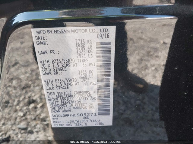 2017 INFINITI QX60 VIN: 5N1DL0MM7HC505271