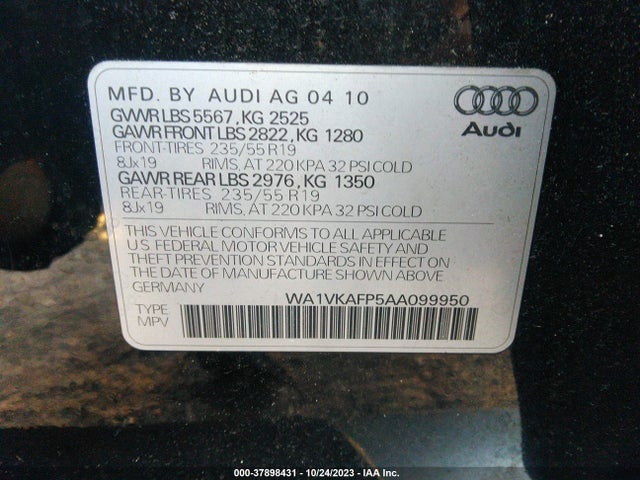2010 AUDI Q5 PRESTIGE VIN: WA1VKAFP5AA099950