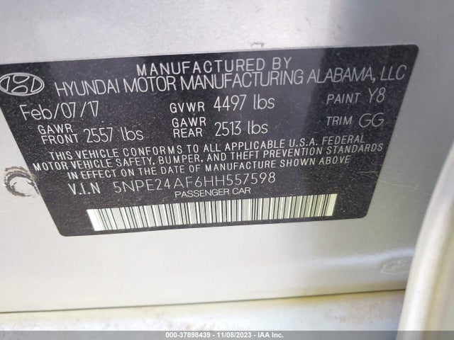 Hyundai Sonata 2.4l 2017 5NPE24AF6HH557598 Image 9