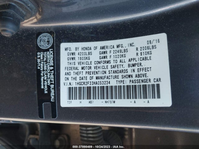Honda ACCORD LX 2017 1HGCR2F33HA053234 Image 9