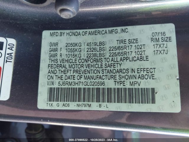 5J6RM3H71GL020596 Honda Cr-v Ex-l