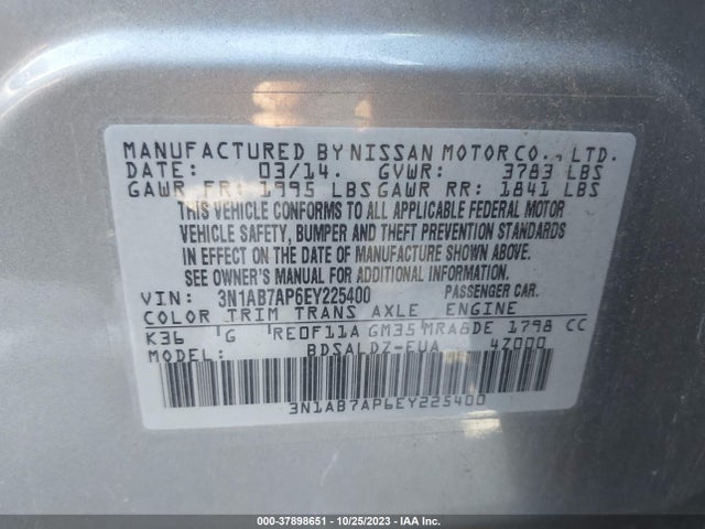 2014 NISSAN SENTRA SV VIN: 3N1AB7AP6EY225400