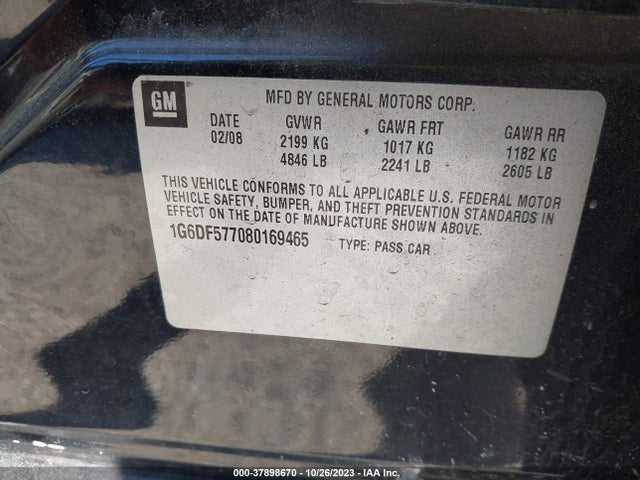 2008 CADILLAC CTS RWD W/1SA VIN: 1G6DF577080169465