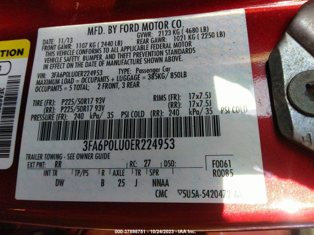 2014 FORD FUSION HYBRID SE VIN: 3FA6P0LU0ER224953