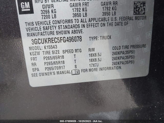 Chevrolet Silverado 1500 2lt 2015 3GCUKREC5FG496078 Image 9
