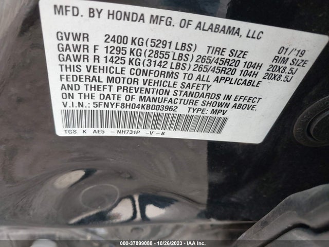 Honda Passport Elite 2019 5FNYF8H04KB003962 Image 9