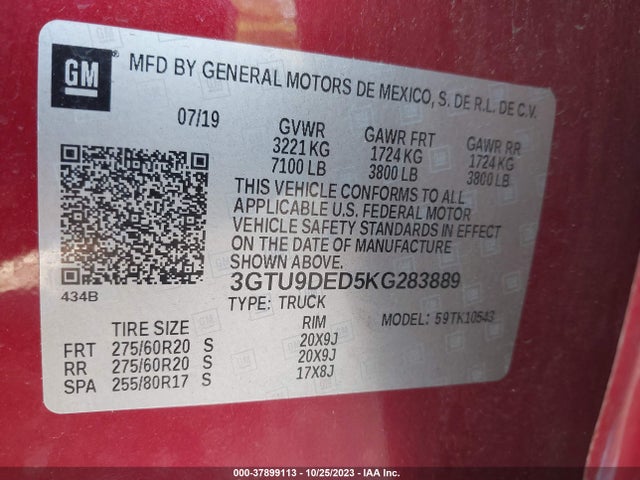 GMC Sierra 1500 Slt 2019 3GTU9DED5KG283889 Image 9