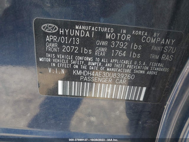 2013 HYUNDAI ELANTRA GLS PZEV VIN: KMHDH4AE3DU839260