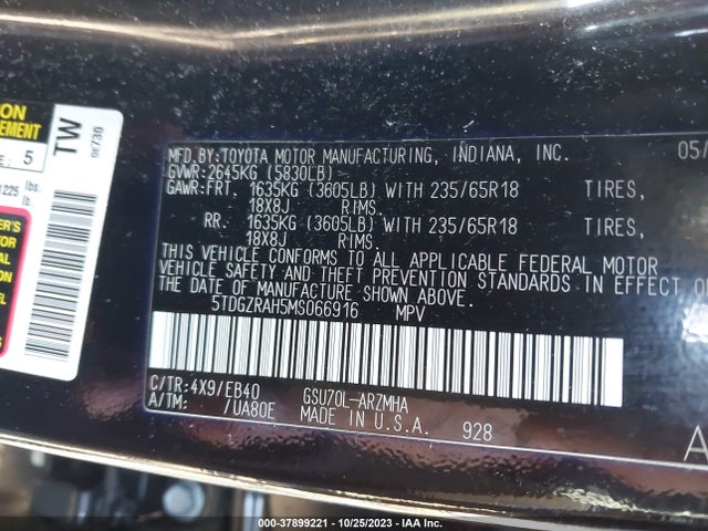 Toyota Highlander Xle 2021 5TDGZRAH5MS066916 Image 9