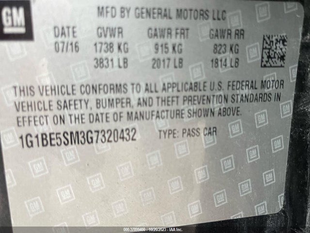 Chevrolet CRUZE LT 2016 1G1BE5SM3G7320432 Image 10