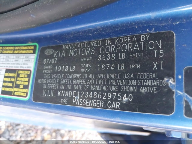 2008 KIA RIO LX VIN: KNADE123486297540