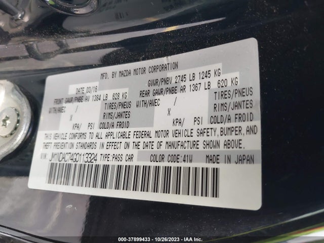 2016 MAZDA MX-5 MIATA CLUB VIN: JM1NDAC74G0113324